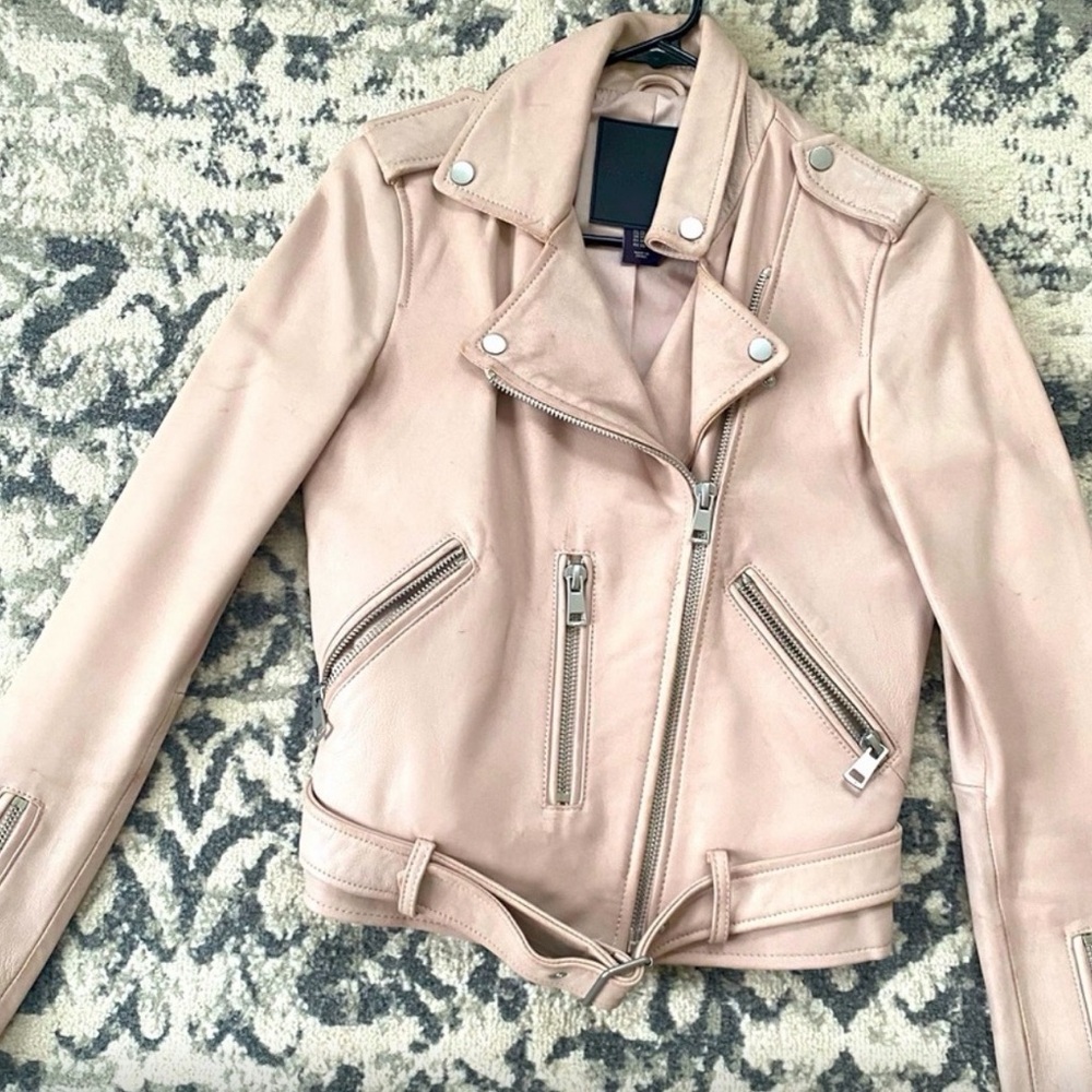 Amaryllis Blush Pink Leather Moto Jacket